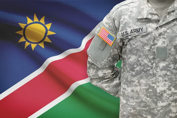 Soldado americano con bandera sobre fondo - Namibia — Foto de Stock