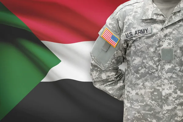 American soldier with flag on background - Sudan — Stock Photo, Image