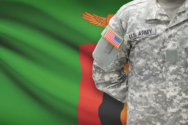 Amerikaanse soldaat met vlag op achtergrond - Zambia — Stockfoto