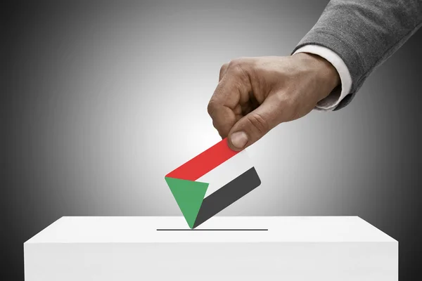 Siyah bayrak tutan erkek. Kavram - Sudan oylama — Stok fotoğraf