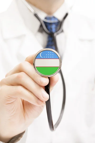 National flag on stethoscope conceptual series - Uzbekistan — Stock Photo, Image