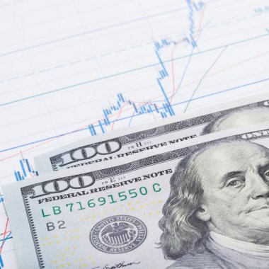 Yüz dolarlık banknot ile hisse senedi grafiği
