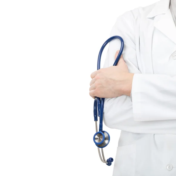 Doctor with a stethoscope close to his shoulder - studio shot — Stock Photo, Image