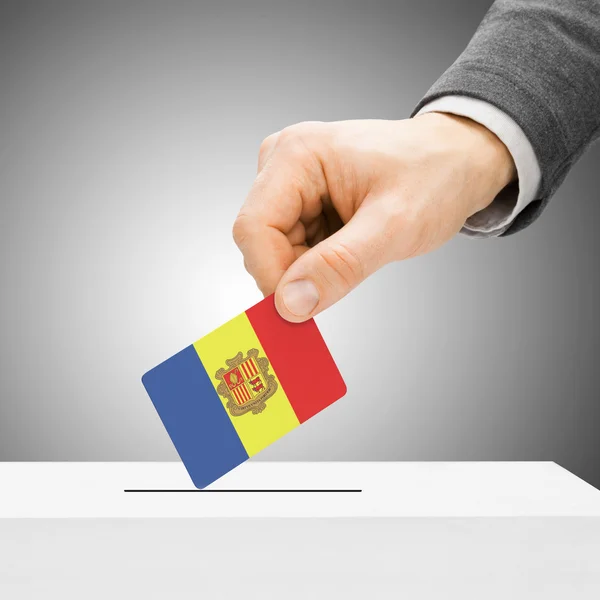 Voting concept - Male inserting flag into ballot box - Andorra — Stock Photo, Image