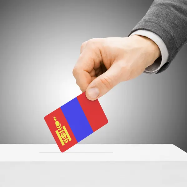 Voting concept - Male inserting flag into ballot box - Mongolia — Stock Photo, Image