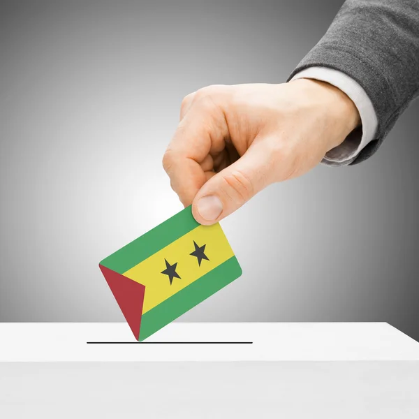 Voting concept - Male inserting flag into ballot box - Sao Tome — Stock Photo, Image