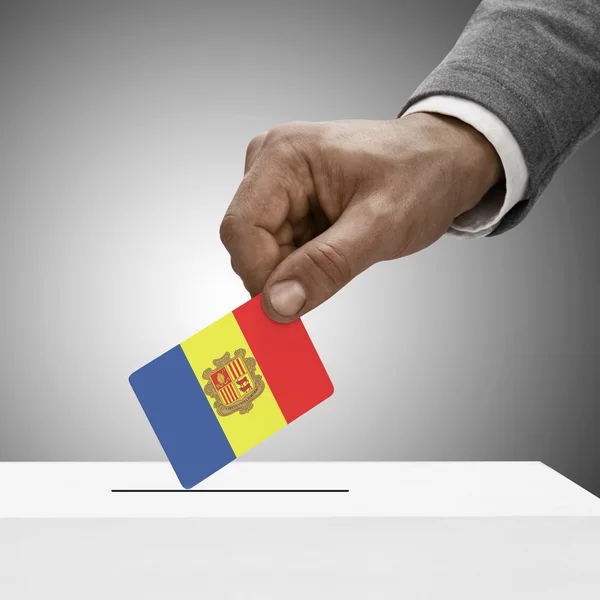 Schwarz männlich mit Flagge. Abstimmung von Konzept - Andorra — Stockfoto