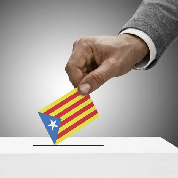 Black male holding flag. Voting concept - Estelada - Catalan Rep — Stock Photo, Image