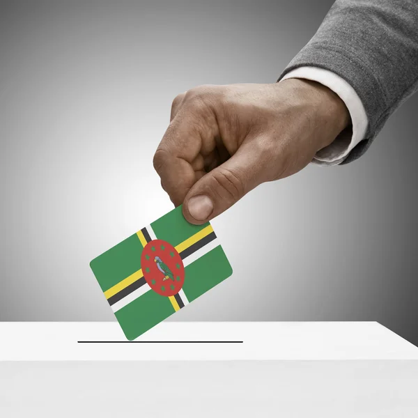 Black masculino segurando a bandeira. Votação-conceito - Dominica — Fotografia de Stock