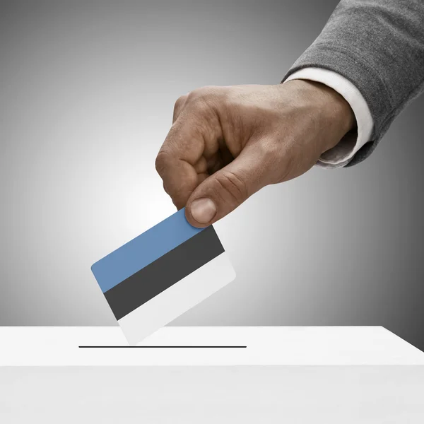 Black masculino segurando a bandeira. Votação-conceito - Estónia — Fotografia de Stock