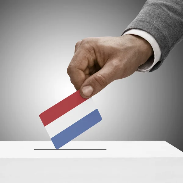 Zwarte mannelijke vlag houden. Stemmen concept - Nederland — Stockfoto