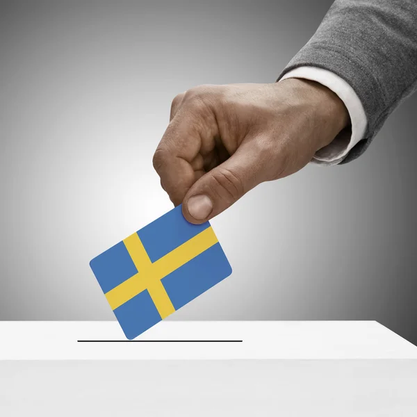 Svart hane håller flaggan. Rösta koncept - Sverige — Stockfoto