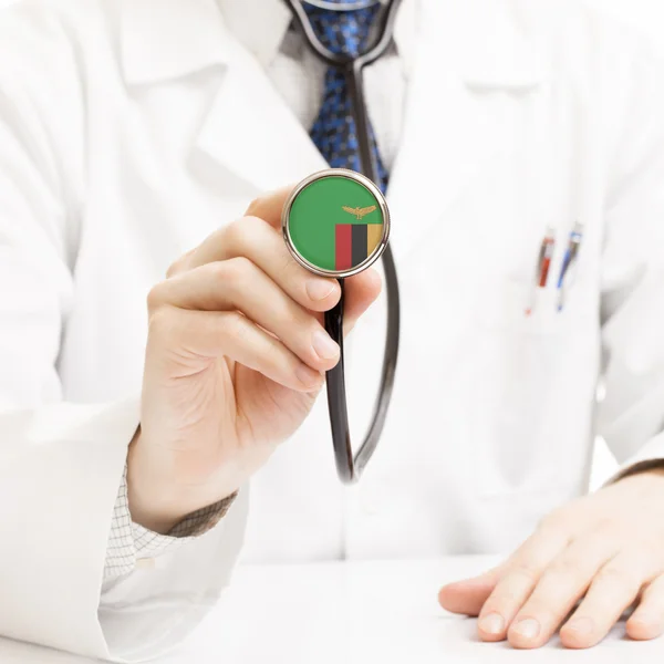 Doctor holding stethoscope with flag series - Republic of Zambia — Stock Photo, Image