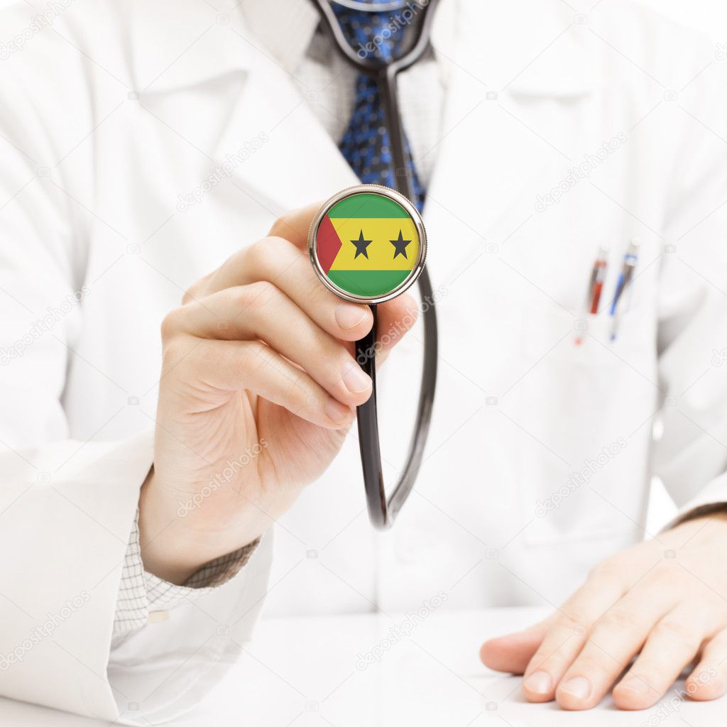 Doctor holding stethoscope with flag series - Sao Tome and Princ