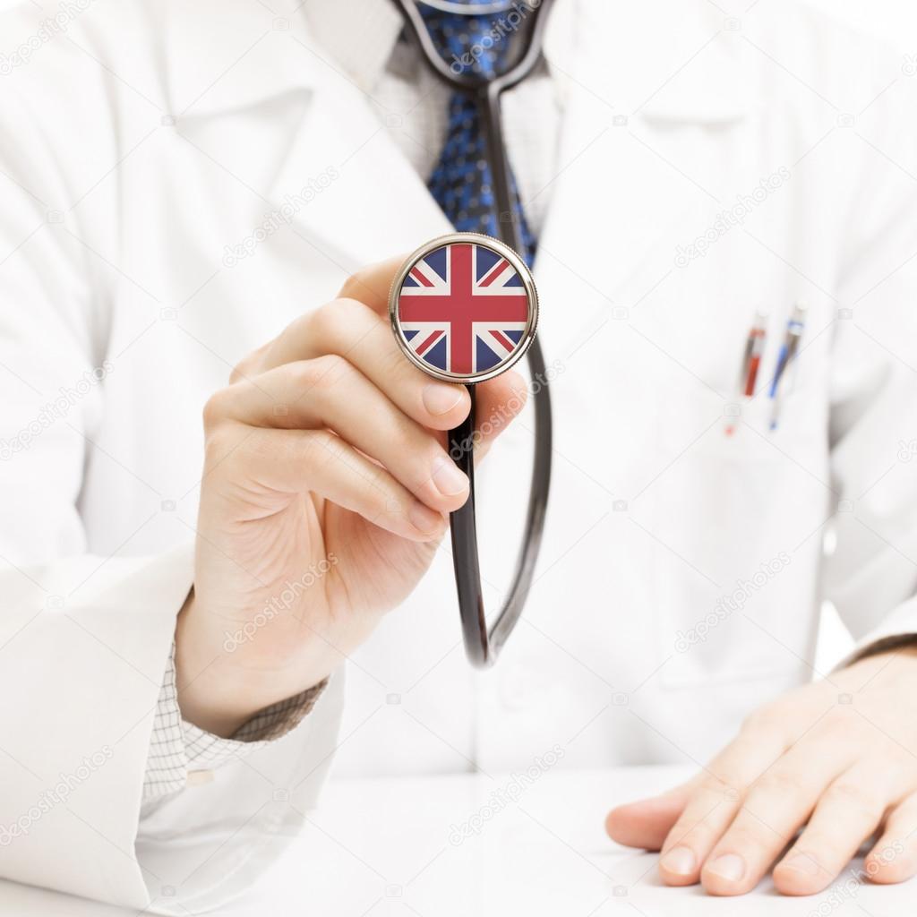 Doctor holding stethoscope with flag series - United Kingdom
