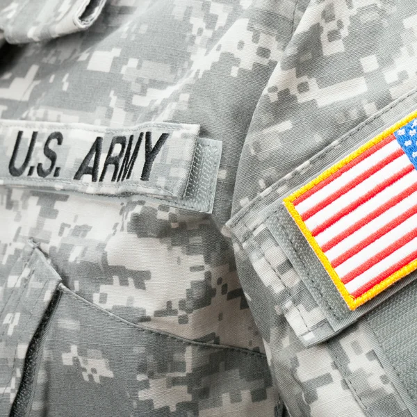 Studio shot of US flag shoulder patch on solder's uniform — Stock Photo, Image