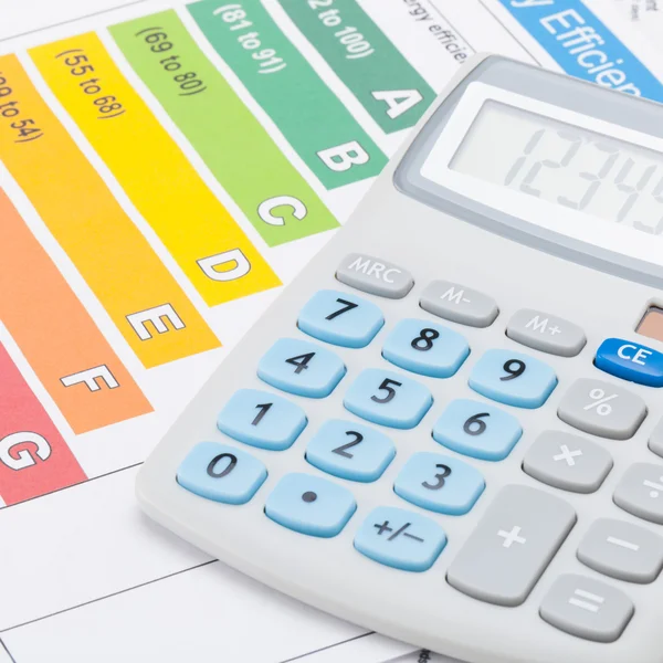 Energy efficiency chart and calculator - studio shot — Stock Photo, Image