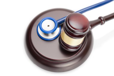 Yargıç tokmak ve beyaz stetoskop