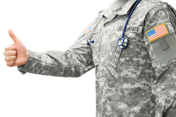 US Army doctor showing thumb up - studio shot — Stock Photo, Image