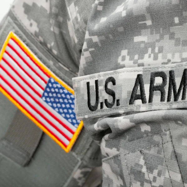 U.S. Army and flag patch on solder's uniform — Stock Photo, Image