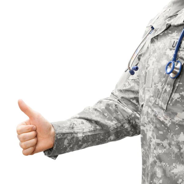 Nos exército doutor apresentando polegar para cima - estúdio tiro — Fotografia de Stock