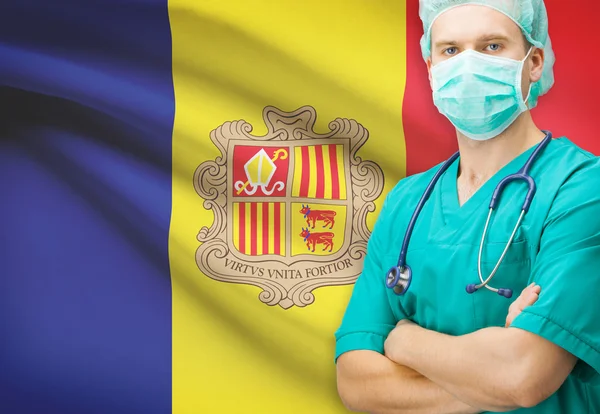 Cirurgião, com a bandeira nacional na série de fundo - Andorra — Fotografia de Stock