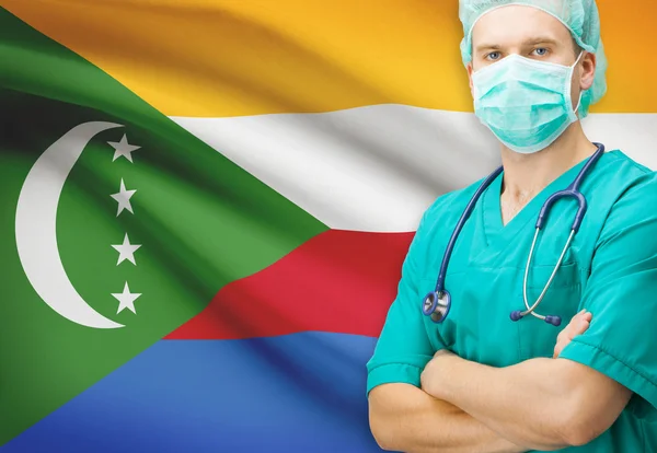 Cirujano con bandera nacional en la serie de fondo - Comoras — Foto de Stock