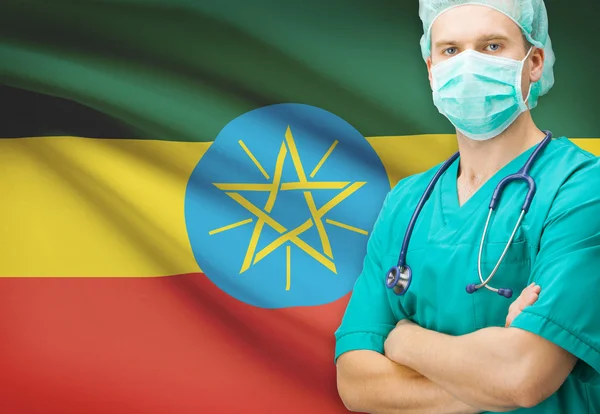 Surgeon with national flag on background series - Ethiopia — Stock Photo, Image