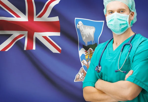 Хирург с национальным флагом на фоне серии - Фолклендские острова — стоковое фото