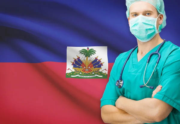 Surgeon with national flag on background series - Haiti — Stock Photo, Image