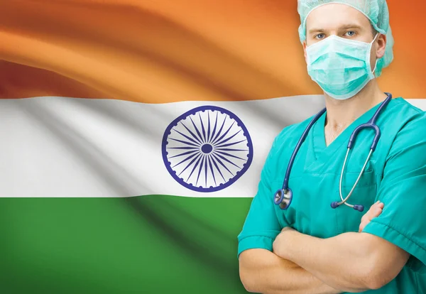 Surgeon with national flag on background series - India — Stock Photo, Image