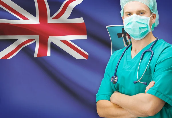 Хирург с национальным флагом на фоне серии - Монтсеррат — стоковое фото