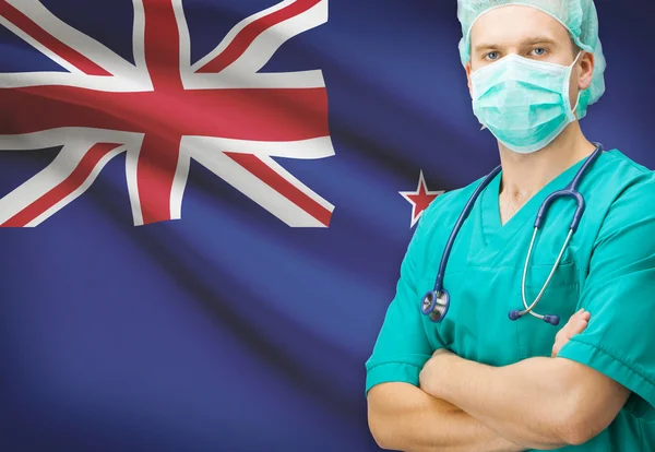 Surgeon with national flag on background series - New Zealand — Stock Photo, Image