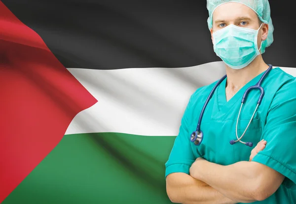 Chirurgo con la bandiera nazionale sulla serie della priorità bassa - Palestina — Foto Stock