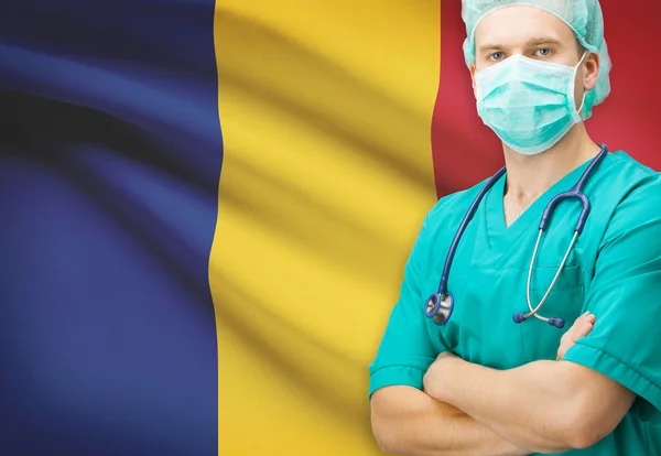 Surgeon with national flag on background series - Romania — Stock Photo, Image