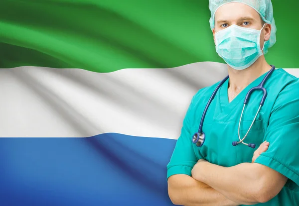 Surgeon with national flag on background series - Sierra Leone — Stock Photo, Image