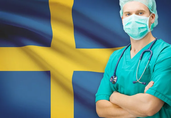 Surgeon with national flag on background series - Sweden — Stock Photo, Image