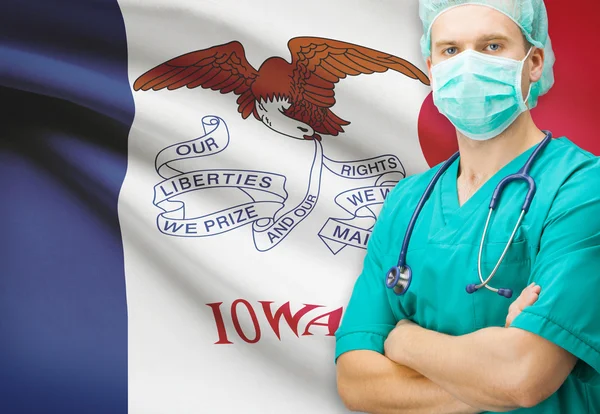 Surgeon with US state flag on background series - Iowa — Stock Photo, Image