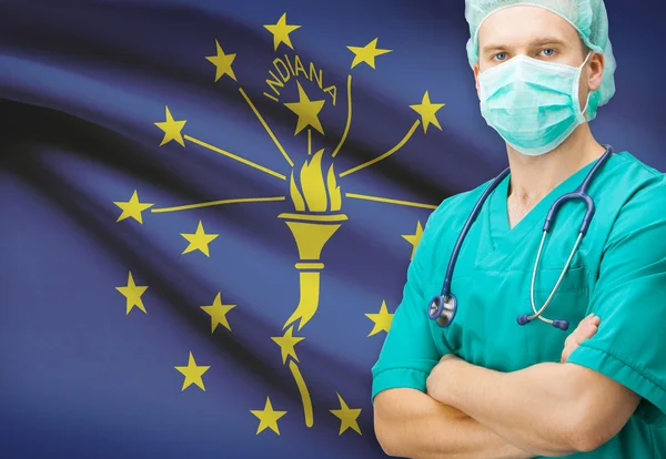 Surgeon with US state flag on background series - Indiana — Stock Photo, Image