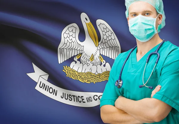 Chirurg mit Us Zustand-Markierungsfahne auf Hintergrund-Serie - Louisiana — Stockfoto