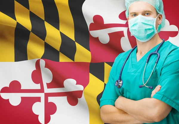 Surgeon with US state flag on background series - Maryland — Stock Photo, Image
