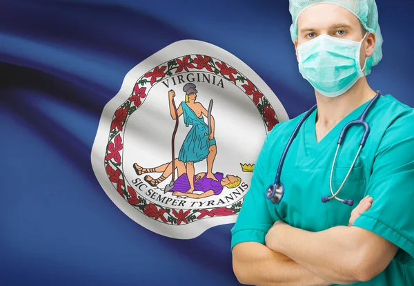 Surgeon with US state flag on background series - Virginia — Stock Photo, Image