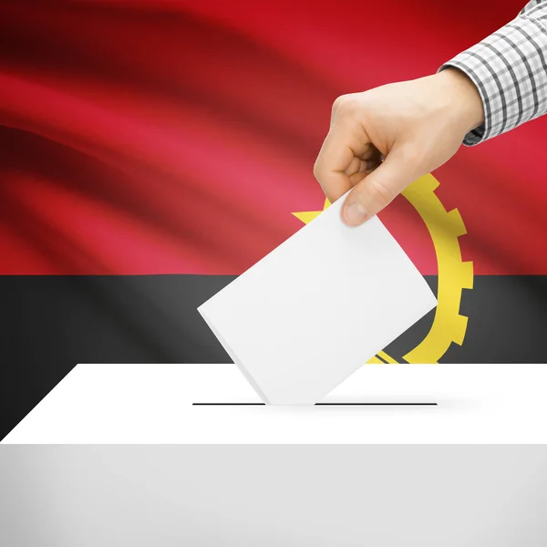 Ballot box with national flag on background - Angola — Stock Photo, Image