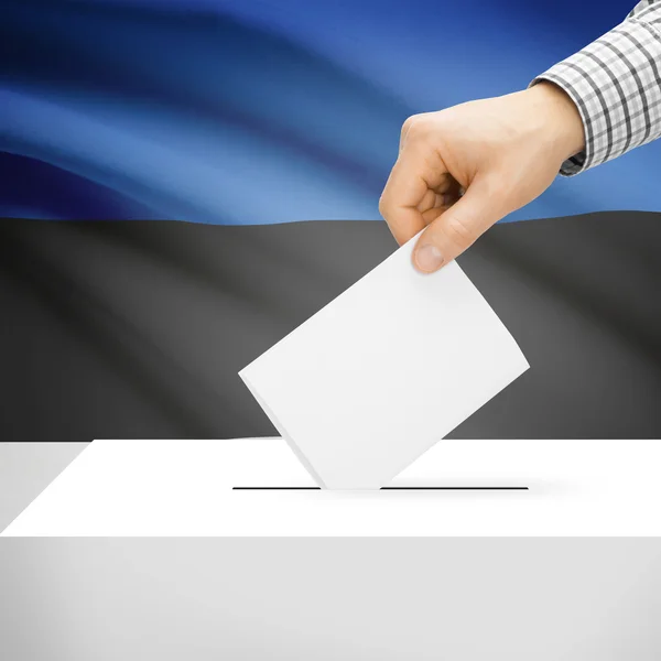 Ballot box with national flag on background - Estonia — Stock Photo, Image