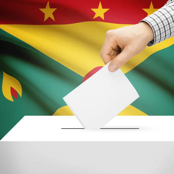 Scatola di scheda elettorale con la bandiera nazionale su priorità bassa - Grenada — Foto Stock