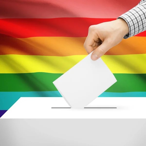 Ballot box with national flag on background - LGBT flag — Stock Photo, Image