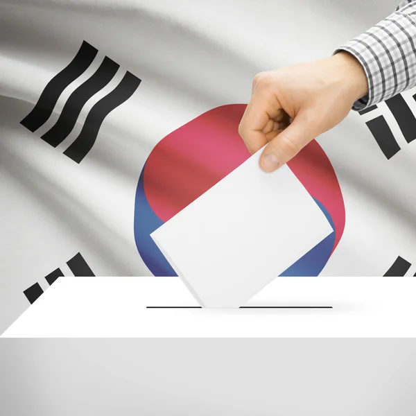 Ballot box with national flag on background - South Korea — Stock Photo, Image