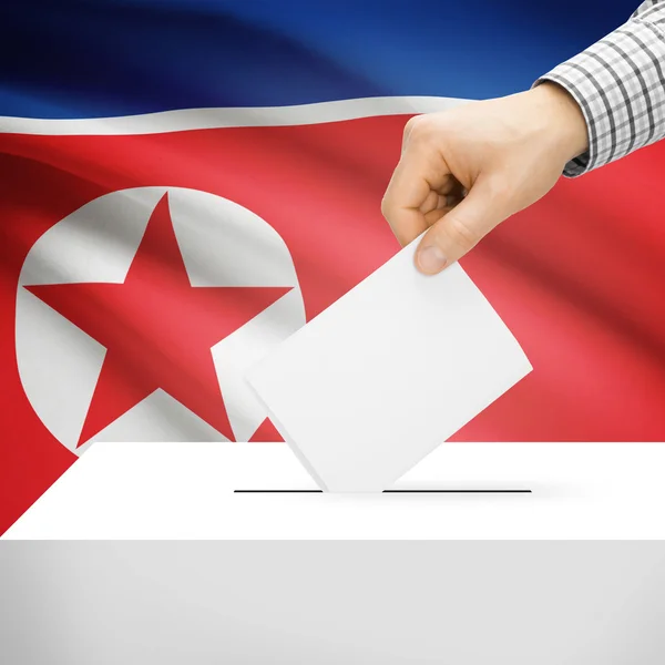 Ballot box with national flag on background - North Korea — Stock Photo, Image