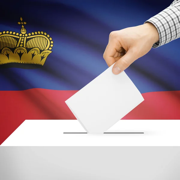 Ballot box with national flag on background - Liechtenstein — Stock Photo, Image