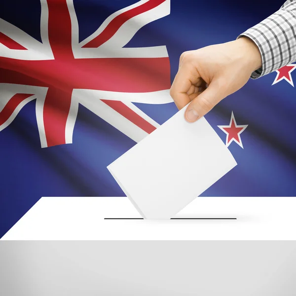 Ballot box with national flag on background - New Zealand — Stock Photo, Image